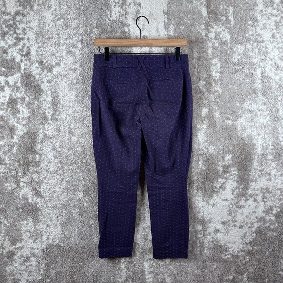 Anthropologie Pants US 2 Womens Blue Twill Circular Dot Ankle Red - Picture 2 of 9